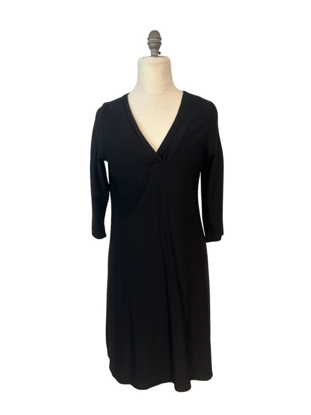 Eileen Fisher Black 3/4 Sleeve V-Neck Knee-Length Dress Small